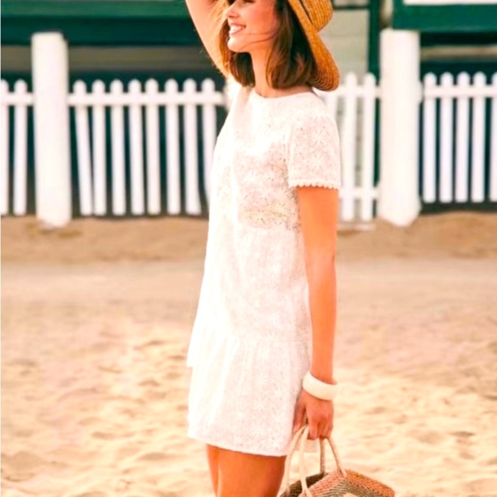 [Sezane] Garance Cotton Lace Mini Dress in White 2
